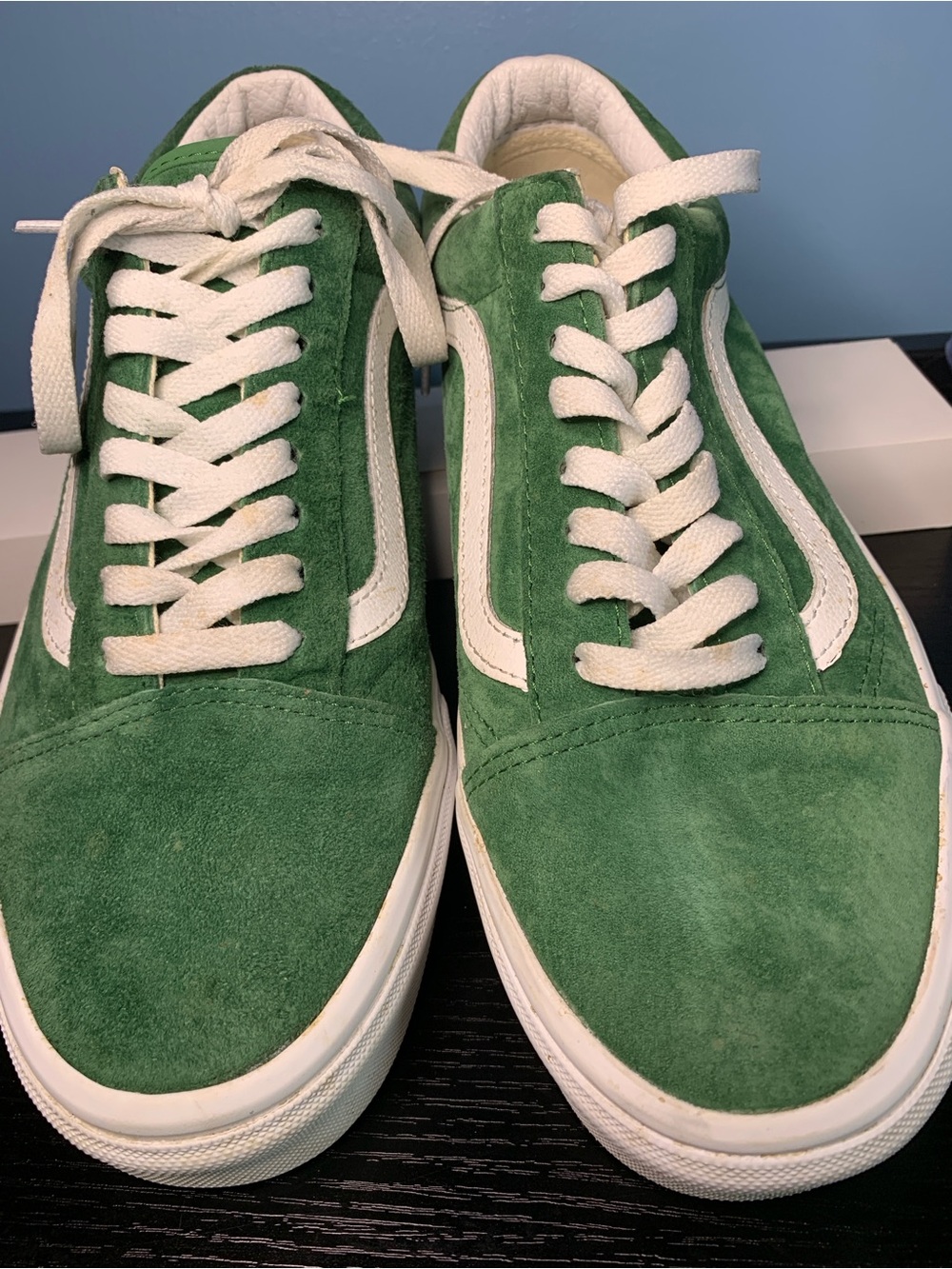 Vans Green Suede Old Skool Sneakers with White Stripe